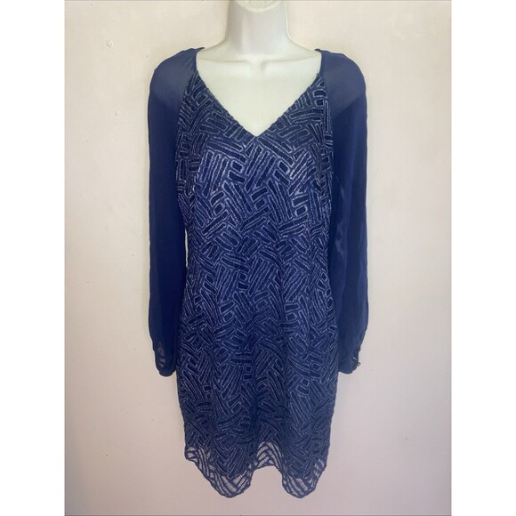 Lilly Pulitzer Carleigh Tunic Dress Geo Lace True Navy Silver L/S  Sz 2 - Picture 1 of 12